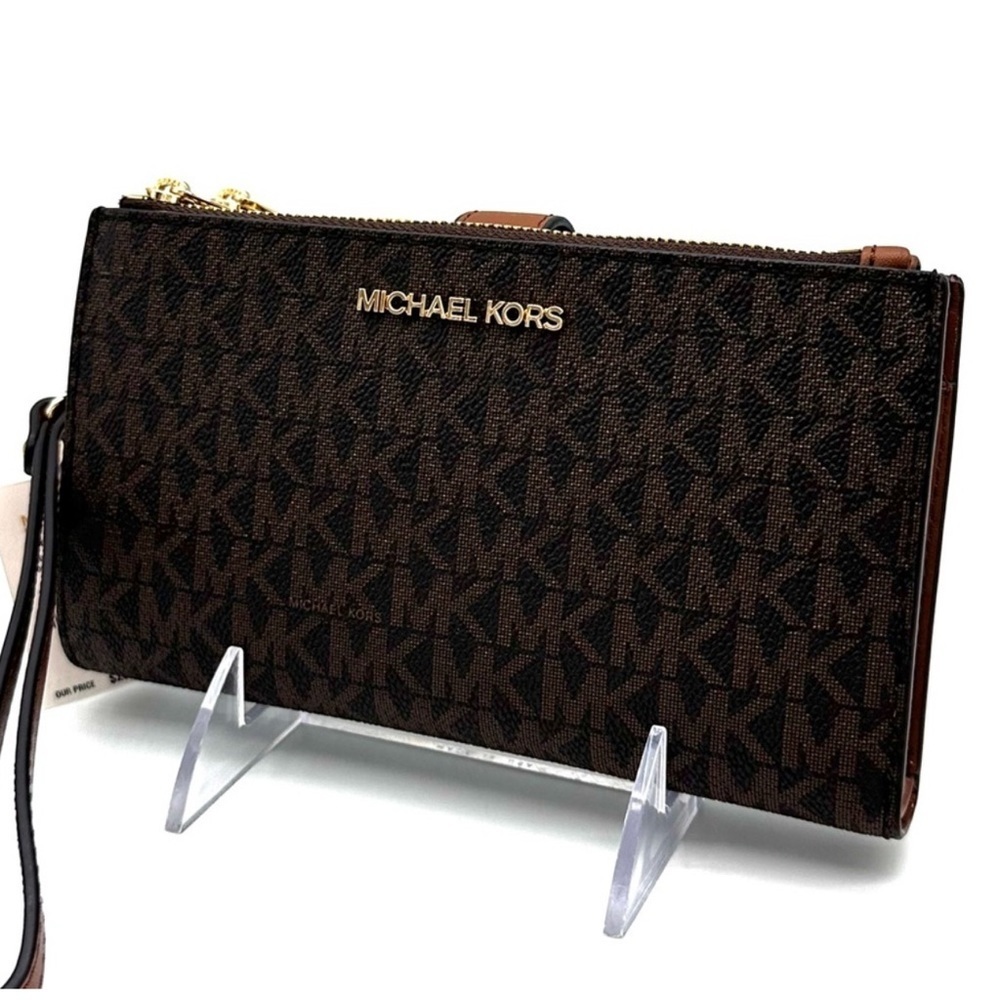 Michael Kors Large Double Zip Wallet Wristlet Brown - Picture 2 of 8